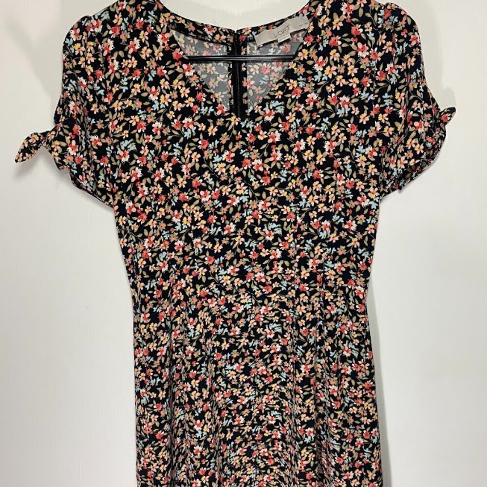 Loft Tie Sleeve Multicolored Floral Dress